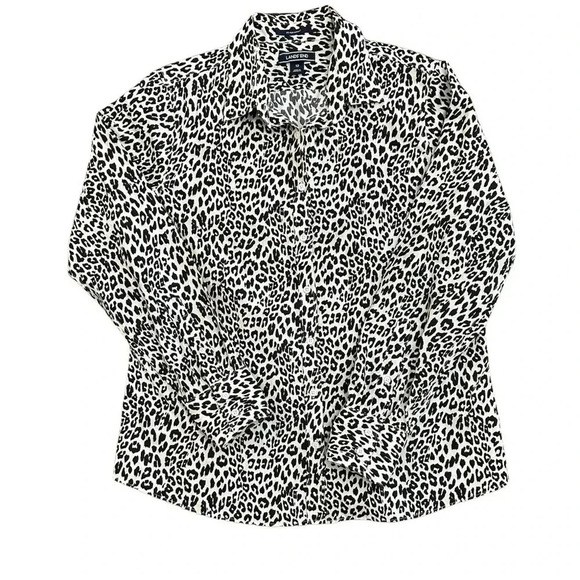 Lands' End Women's Leopard Print Button Up Long Sleeve Top Size 8 Medium No Iron - Picture 1 of 6